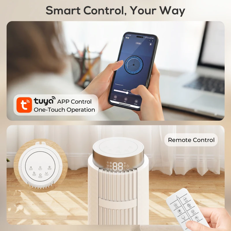 HOMCOM 96 cm Tower Fan with WiFi App Control, Standing Floor Fan with 3 Speed 4 Modes, 12 Hour Timer and Night Light White