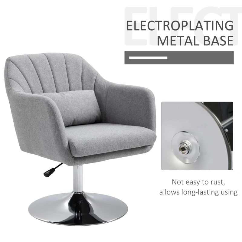 HOMCOM Swivel Accent Chair Contemporary Vanity Armchair with Adjustable Height, Cat Scratch Resistant Fabric, Light Grey