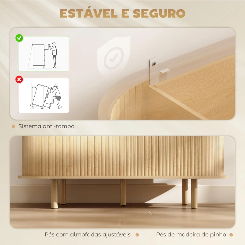 HOMCOM Aparador com Portas Tambor Deslizantes Design Moderno para Sala de Estar com 4 Compartimentos e Pés de Madeira 120x40x78 cm Carvalho