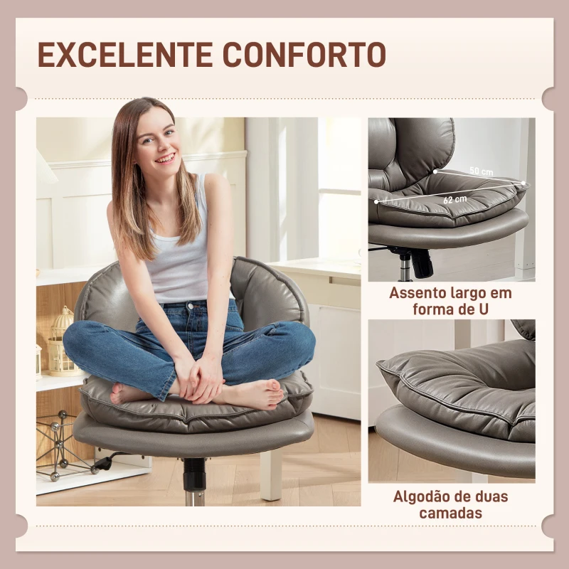 HOMCOM Cadeira de Escritório com Rodas Cadeira para Secretária com Função Baloiço Assento Amplo Sem Braços 60x65x83-93 cm Cinza Escuro