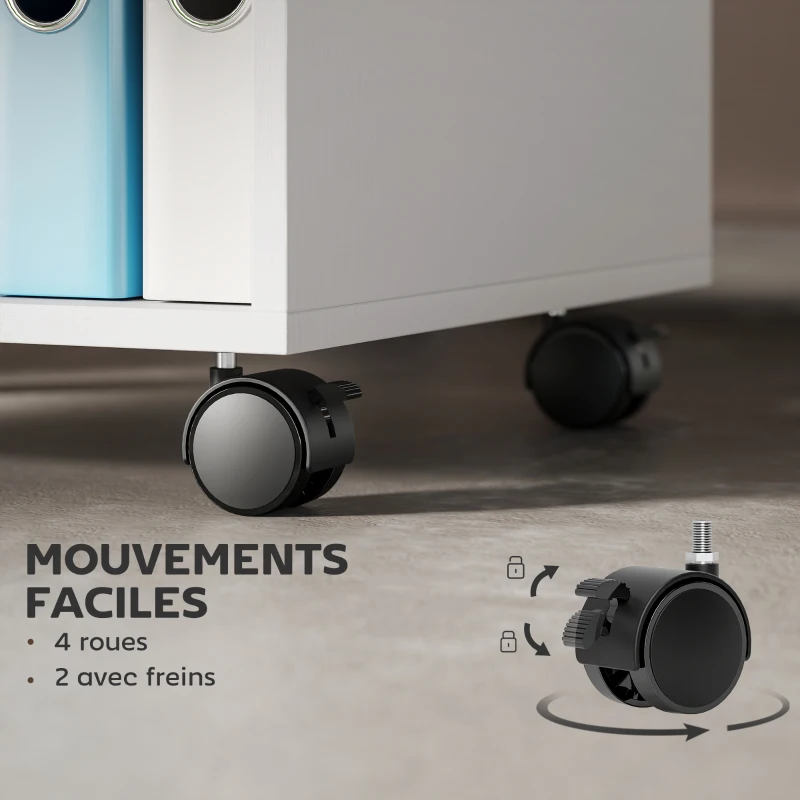 HOMCOM Support d'imprimante, meuble de rangement sur roulettes avec 2 étagères ouvertes, 40x35x55,5cm, blanc