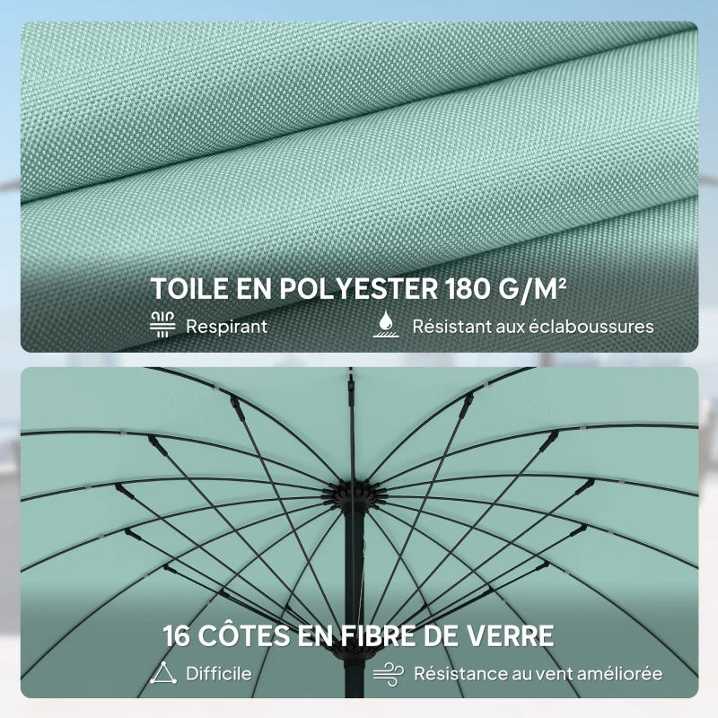 Outsunny Parasol de jardin extérieur rond 2 m parasol inclinable avec ouverture fermeture manivelle 16 baleines, turquoise