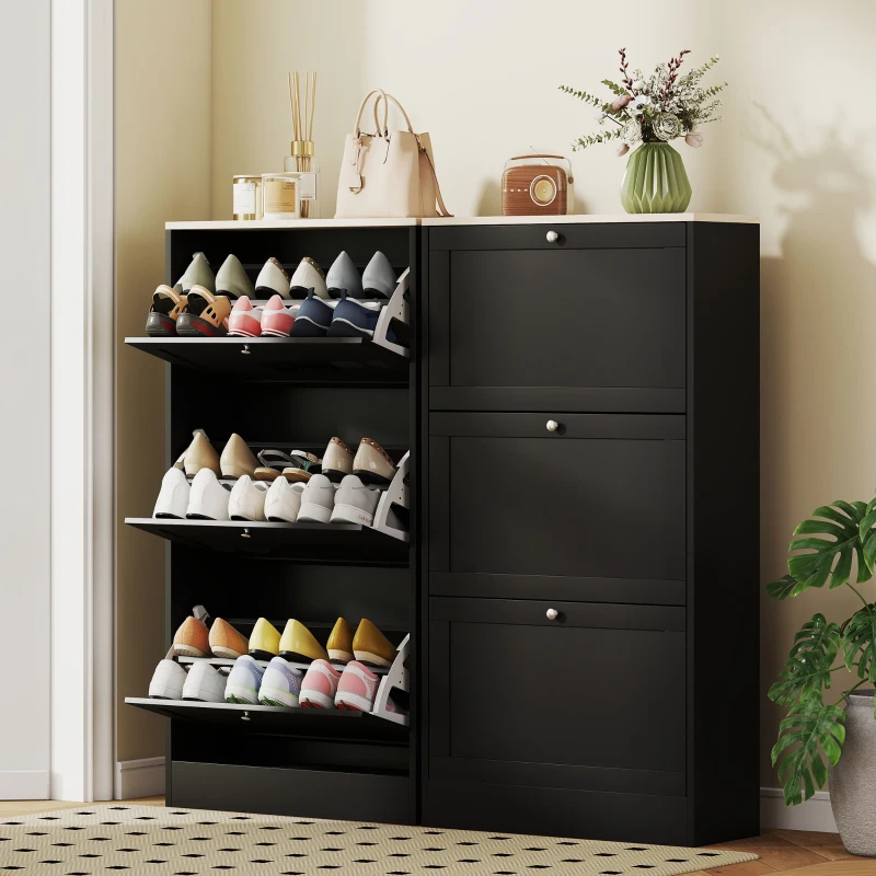 HOMCOM Meuble à chaussures style scandinave 3 portes abattants 18 paires de chaussures 60 x 23,5 x 115 cm noir aspect bois