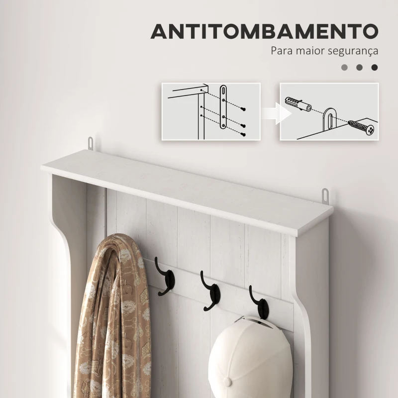 HOMCOM Móvel de Entrada com Cabide, Banco e Arrumação Branco Moderno 71,5x39,5x170 cm