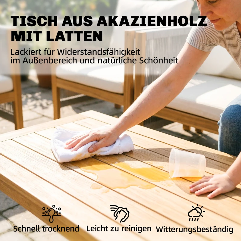 Outsunny Gartenmöbel Set Holz Sitzgruppe für 4 Personen mit 2er Sofa 2 Sessel Tisch Seilflecht Lamellendesign waschbar Kissen