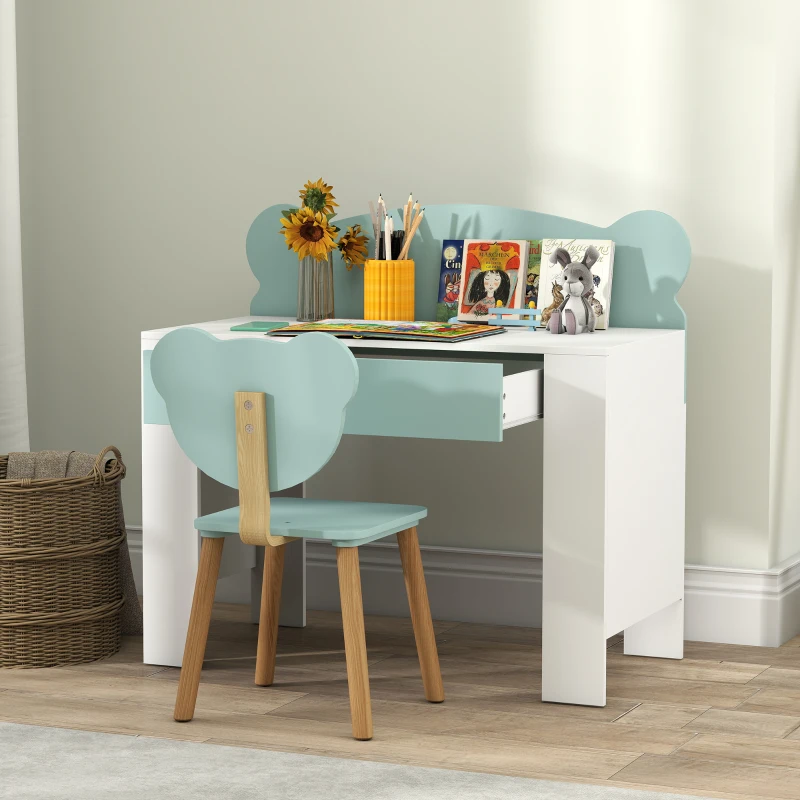 AIYAPLAY Bureau enfant avec chaise, table enfant et chaise avec tiroir et large plateau, 80 x 41 x 74,5 cm, vert