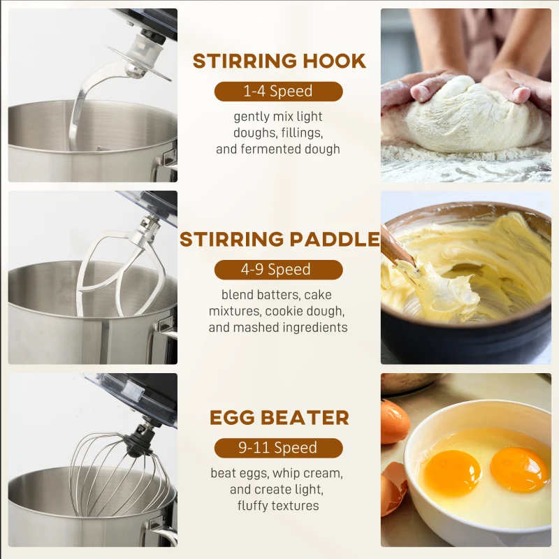 HOMCOM Stand Mixer, 6L 1400W Tilt-Head Food Mixer with 11 Speeds, Pulse & Fermentation Function, LED Display, Black