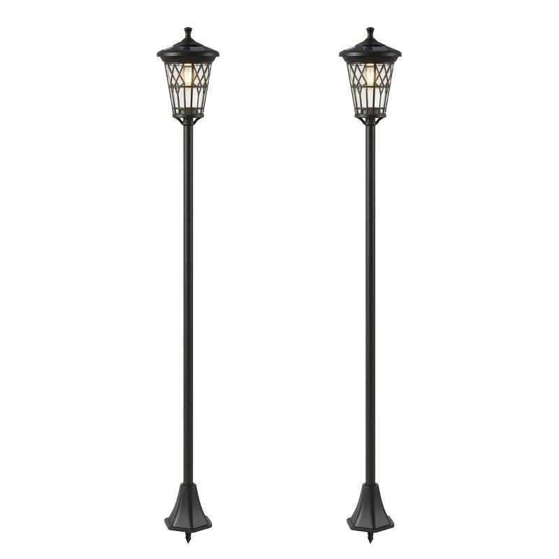 Outsunny Lot de 2 Lampadaires Solaires 1,86 m pour Jardin, Lampes de Rue en Acier Inoxydable à Hauteur Réglable Noir