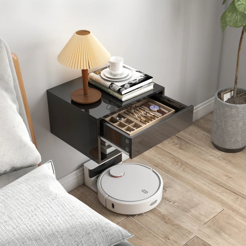 HOMCOM Floating Bedside Tables Set of 2, Wall Mounted Nightstand, High Gloss Black