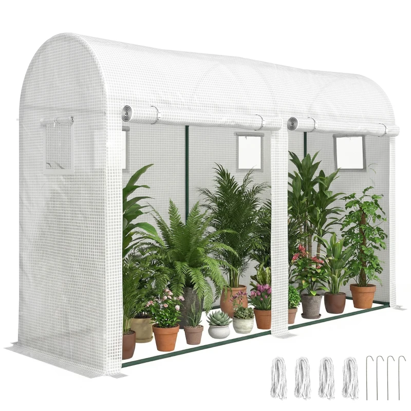 Outsunny Serre de Jardin, Petite Serre de Balcon en Bâche PE Châssis Acier, Portes et Fenêtres Roulantes 300 x 100 x 200 cm blanc