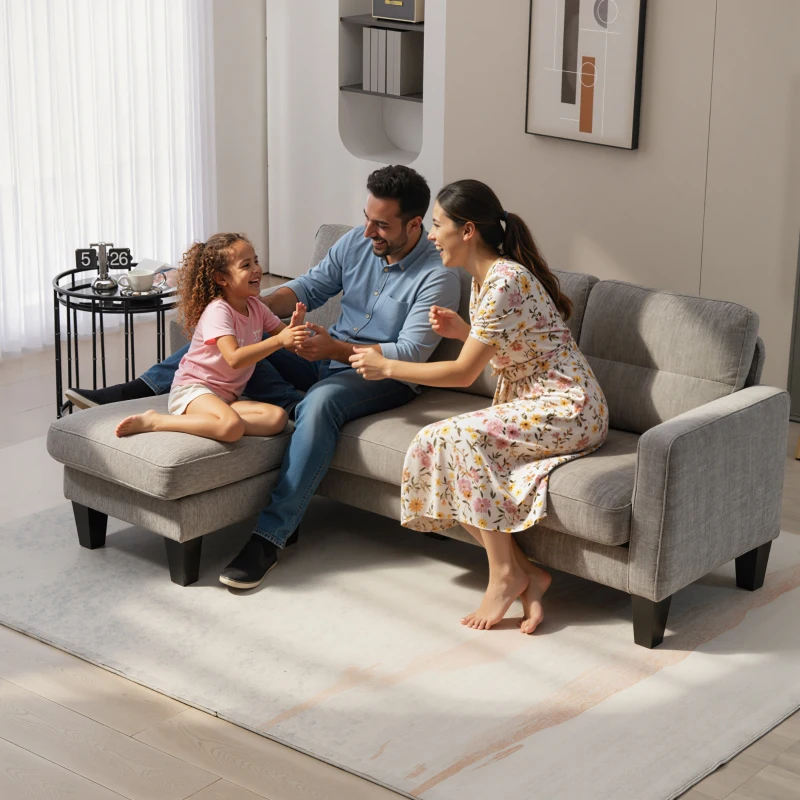 HOMCOM Sofá Chaise Longue Sofá em Forma de L Estofado em Poliéster Sofá de Canto Reversível 186x130x84 cm Marrom Acizentado