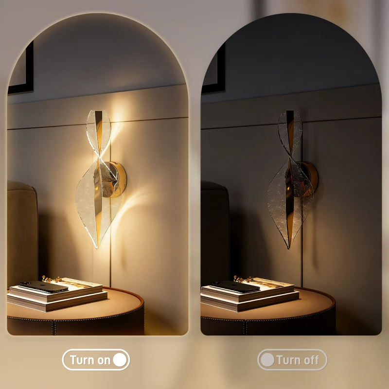 HOMCOM Led Wall Lamp 2 Pack, 13W Modern Indoor Spiral Wall Light, Colour Temperature Adjustable 3000K/4000K/6500K, for Bedroom, Living Room, Hallway, Stairs, Gold Tone