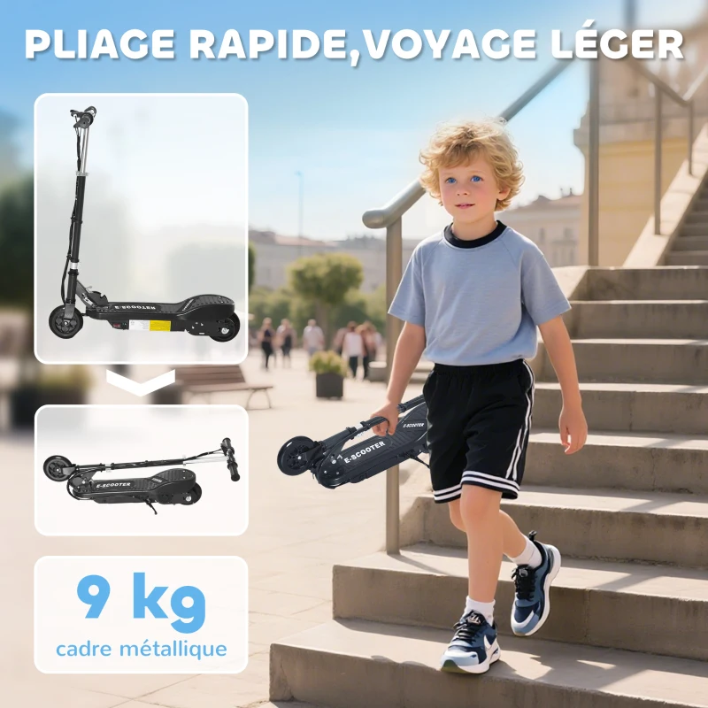 HOMCOM Trottinette électrique pliante pour enfant de +7ans, 120W Vitesse max 12km/h, 74x36x82,5-92,5 cm Noir(m-5)