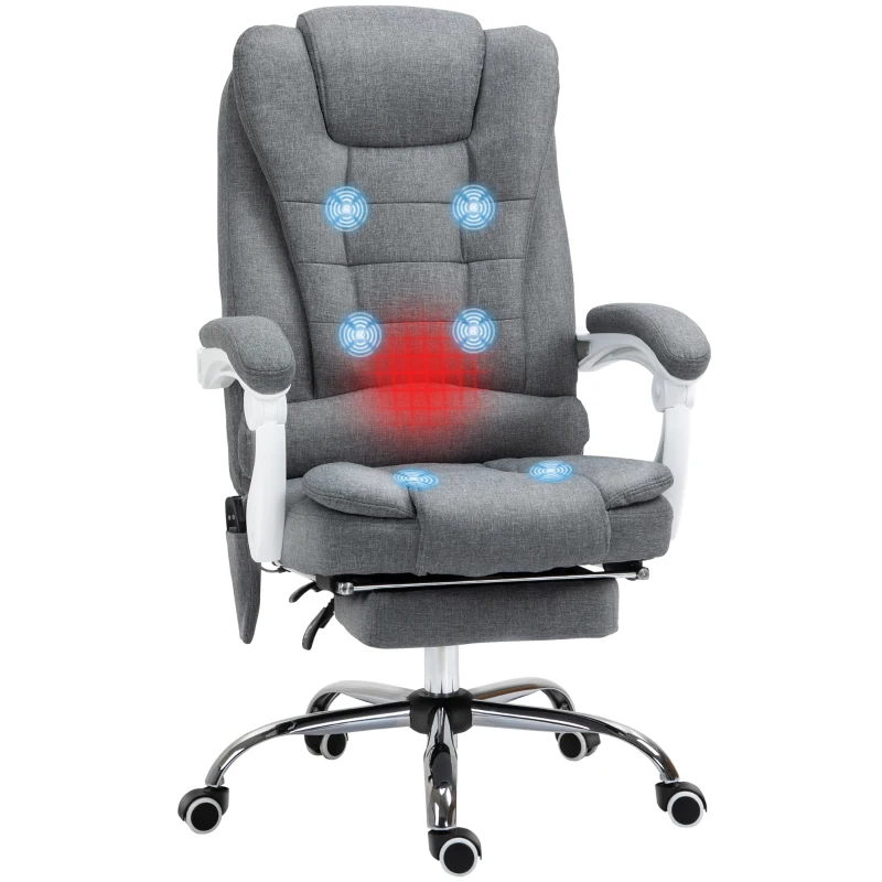 Vinsetto Cadeira de Massagem com 6 Pontos de Massagem Reclinável com Altura Ajustável e Função de Aquecimento 65x70x111-119 cm Cinza