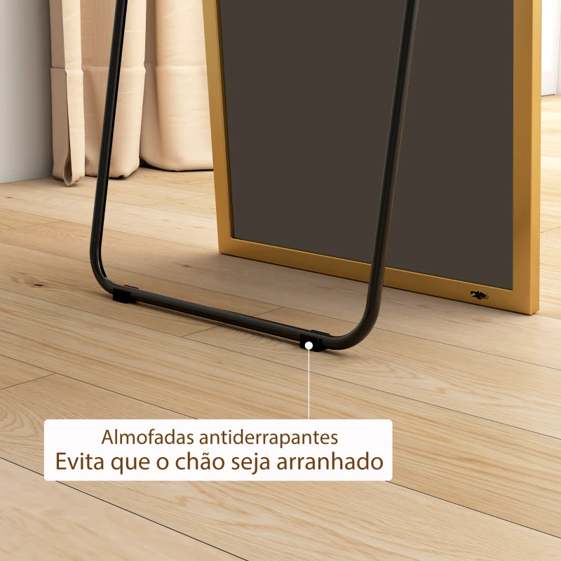 HOMCOM Espelho de Pé Espelho de Corpo Inteiro de Liga de Alumínio com 2 Formas de Utilização 50x161,5x2 cm Dourado