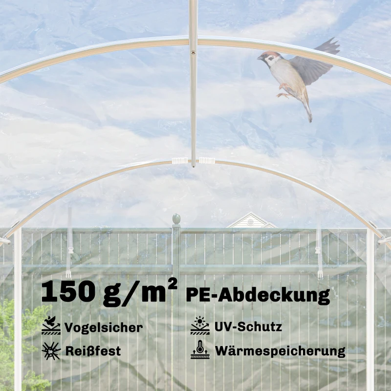 Outsunny Polytunnel-Gewächshaus, begehbares Gewächshaus mit verzinktem Stahlrahmen und UV-beständiger PE-Abdeckung, transparent