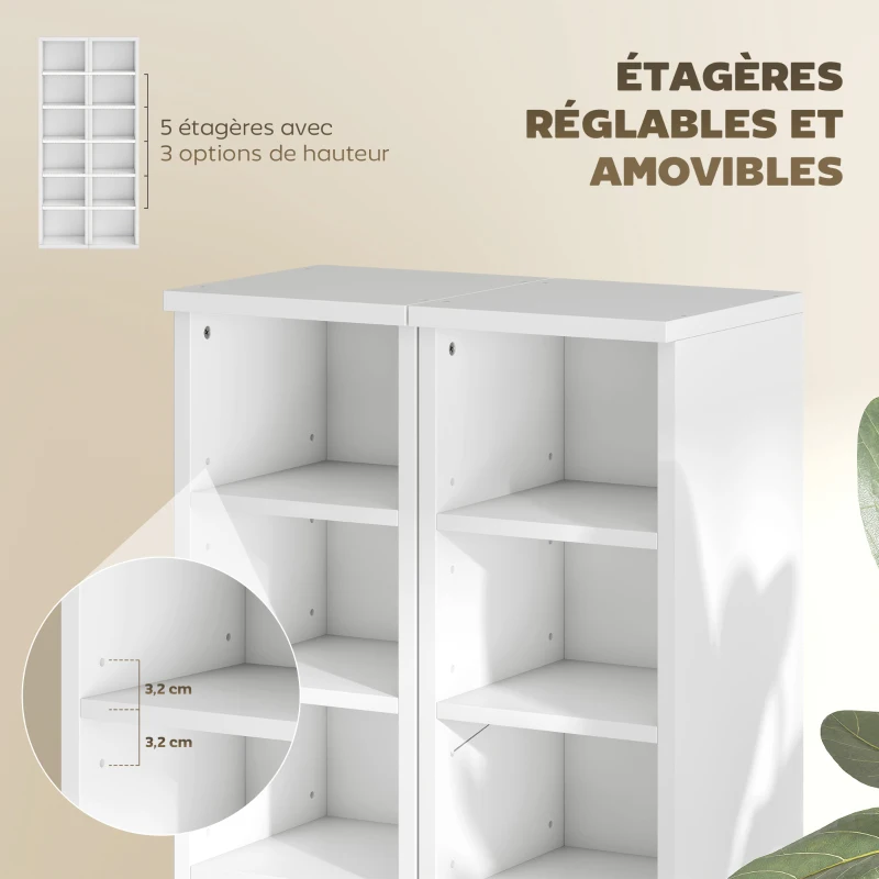 HOMCOM Lot de 2 étagères colonnes armoire de rangement CD-DVD 12 compartiments 21 x 22,5 x 88,5 cm capacité 204 CD blanc
