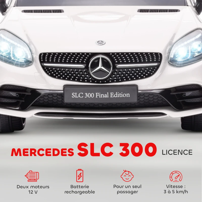 AIYAPLAY Voiture électrique enfants licence Mercedes SLC 300 12V V. Max. 5 Km/h effets sonores lumineux télécommande blanc(m-14)