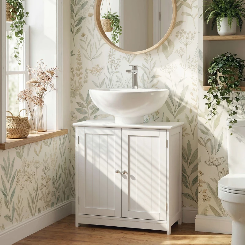 kleankin Meuble salle de bain sous lavabo - meuble sous-vasque - placard 2 portes avec étagère - dim. 60L x 30l x 60H cm - en bois blanc