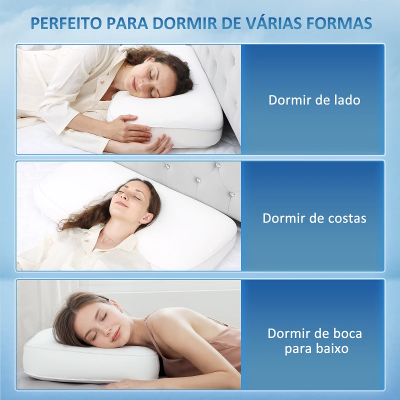 HOMCOM Almofada Viscoelástica com Desenho Ergonómico e Capa Removível e Lavável 81,28x40,64x15,24 cm Creme