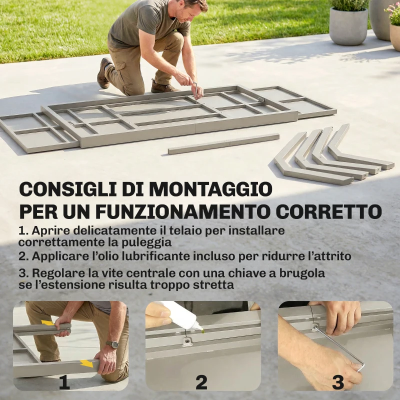 Outsunny Tavolo da Giardino Allungabile per 8-10 Persone, in Alluminio e Acciaio, 154/214x85x73 cm, Grigio