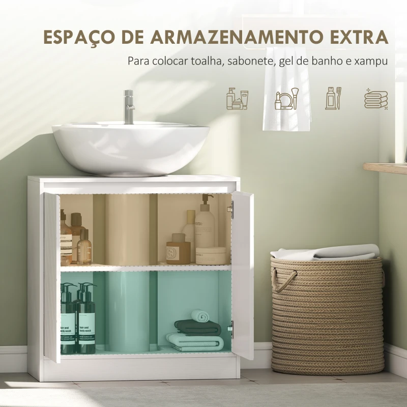 HOMCOM Móvel para Lavatório Pousar com 2 Portas e Prateleira Ajustável para Lavatórios com ou sem Pedestal 60x30x59,8 cm Branco