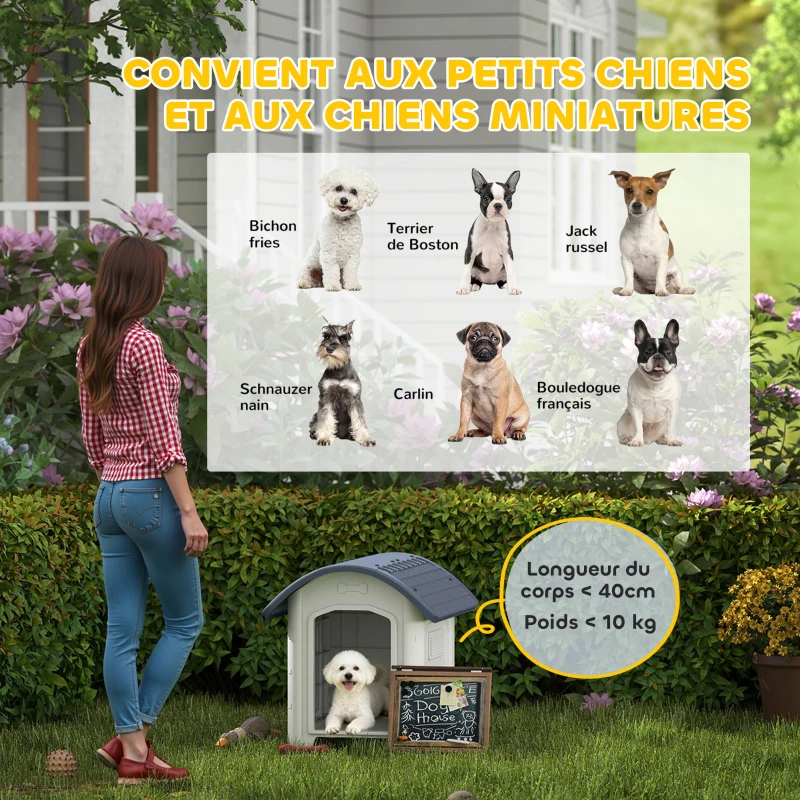 PawHut Niche pour Chien Extérieur, Maison pour Chien en Plastique avec Sol Surélevé et Amovible, Toit Imperméable, Gris