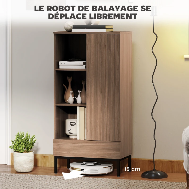 HOMCOM Buffet meuble de rangement avec placard à portes, tiroir, 3 compartiments ouverts et étagères réglables, gris