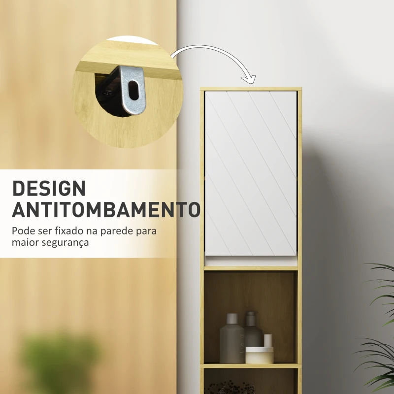 HOMCOM Coluna Casa de Banho com 2 Prateleiras Abertas Armário Alto para Casa de Banho 30x24x170 cm Madeira e Branco
