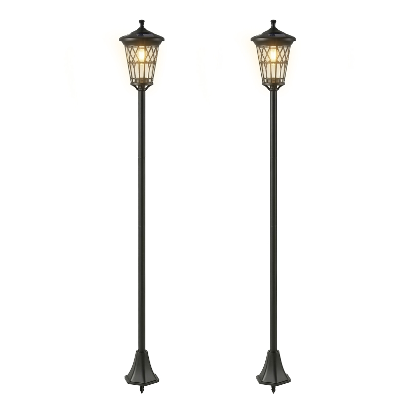 Outsunny Set de 2 Felinare Solare de Grădină 1.86 m, Lămpi de Exterior din Oțel Inoxidabil cu Înălțime Reglabilă, 2 Moduri de Lumină, IP44 Impermeabil pentru Terasă Curte Alei