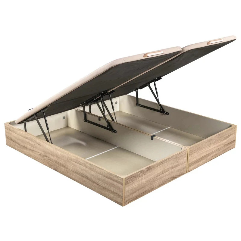 Canapé abatible con gran capacidad de almacenaje y apertura hidráulica – 90x190 cm, madera natural