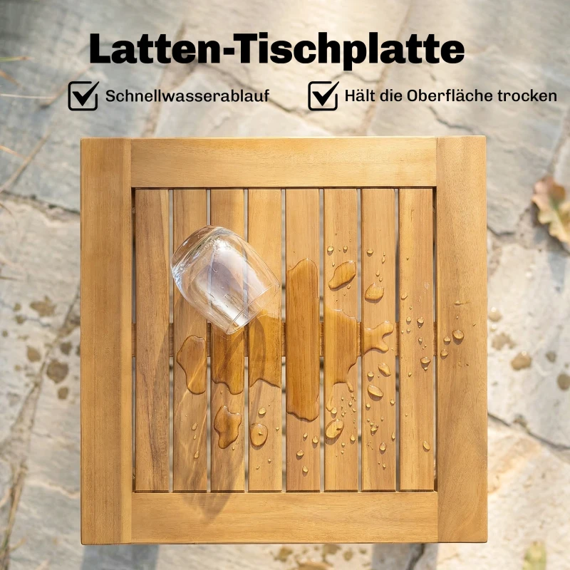 Outsunny Beistelltisch 48 x 48 cm wetterfest Gartentisch mit Lamellendesign verstellbaren Füßen, quadratisch