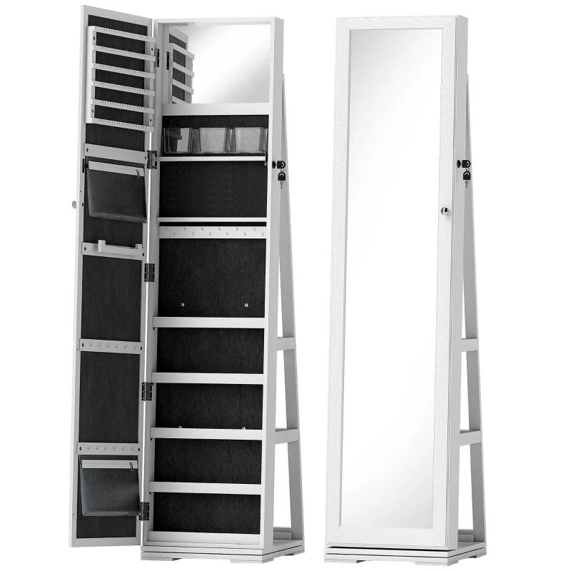 HOMCOM Armoire à Bijoux pivotante verrouillable boîte à bijoux avec Miroir - Armoire Bijoux Multi-Rangement - en Bois Blanc