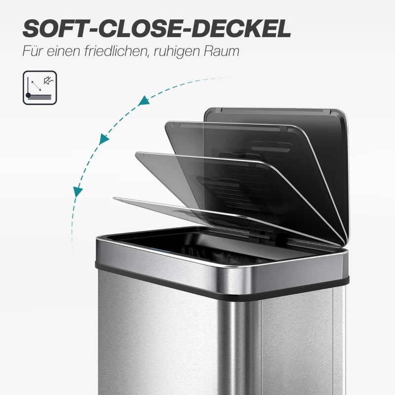 HOMCOM 60 L Sensor-Mülleimer, automatischer Deckel, Edelstahl, vielseitig einsetzbar, Silberfarben