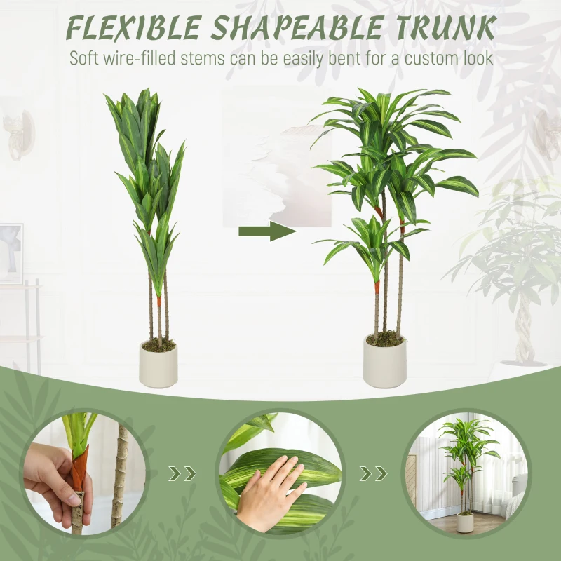 HOMCOM 120cm Artificial Dracaena Tree with Bendable Trunks - Green