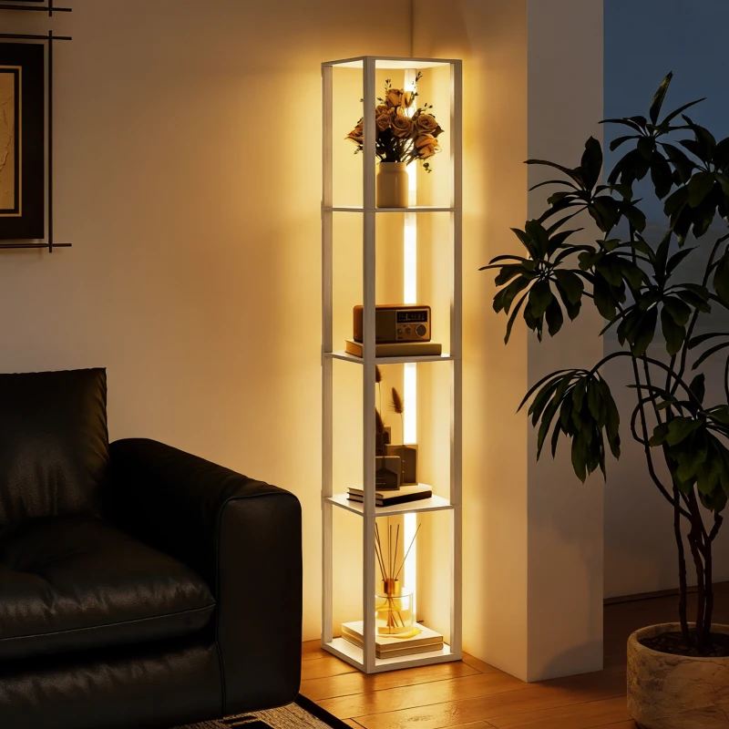 HOMCOM Floor Lamp with Shelves and 3 Brightness Levels - Oak