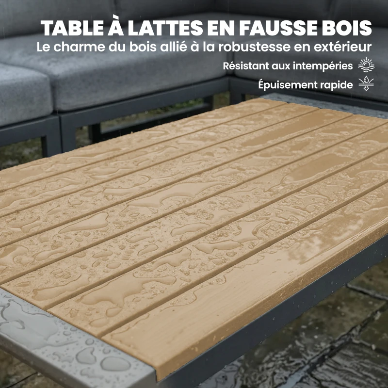 Outsunny Salon de jardin extérieur d'angle modulable 6 personnes, canapés, table basse et coussins, gris foncé