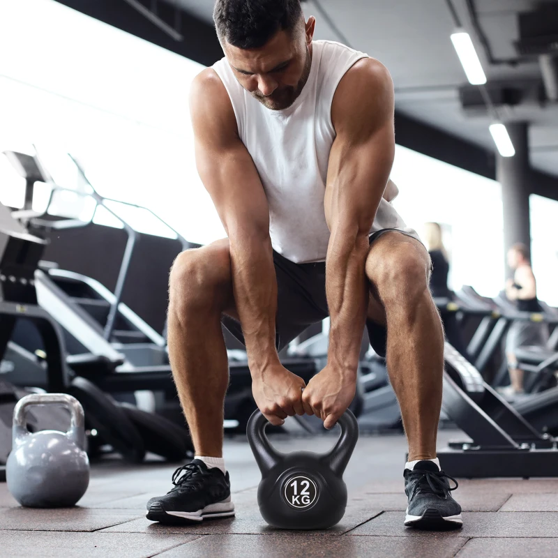 HOMCOM Kettlebell 12 kg, haltère avec poignée ergonomique, haltère à boule, musculation, entraînement, 27 x 21 x 31 cm noir