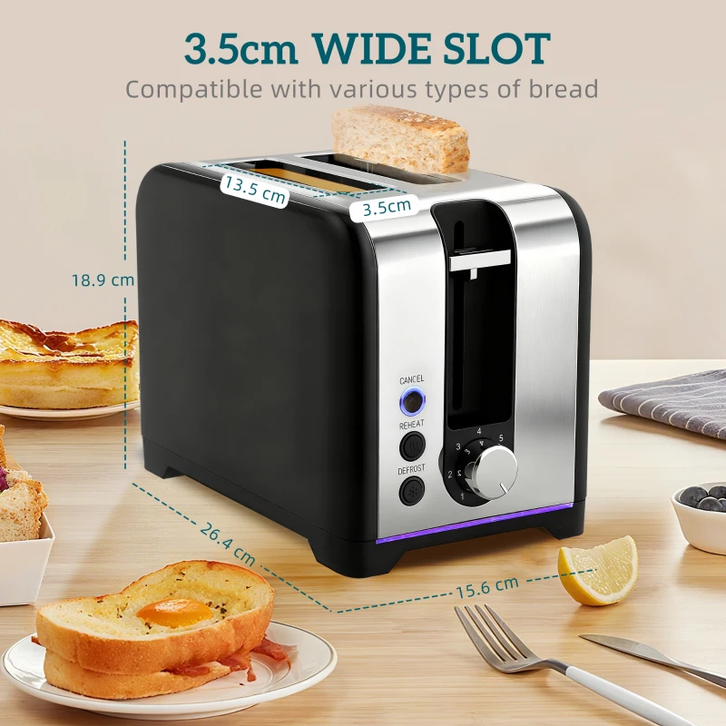 HOMCOM Simple Polished Toaster and Kettle Set - Black