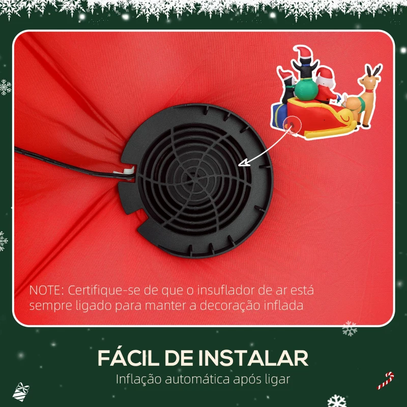 Outsunny Pai Natal Insuflável com Trenó Pinguins e Renas Insufláveis de Natal com Luzes LED Decoração de Natal 180x120x155 cm Multicor