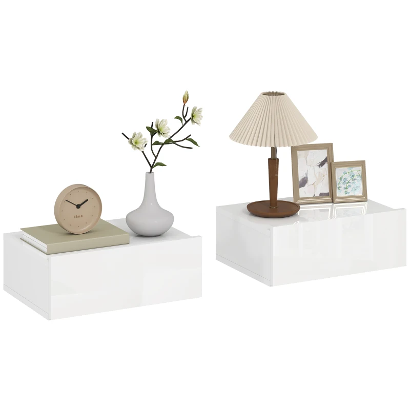HOMCOM Conjunto de 2 Mesas de Cabeceira com 1 Gaveta Desenho Montado na Parede Estilo Moderno para Dormitório 40x30x15 cm Branco