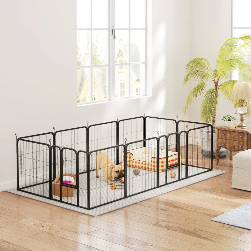 PawHut Parc pour chien enclos chien 12 panneaux modulable et pliable acier 2 portes pour chiot intérieur extérieur 60H cm noir