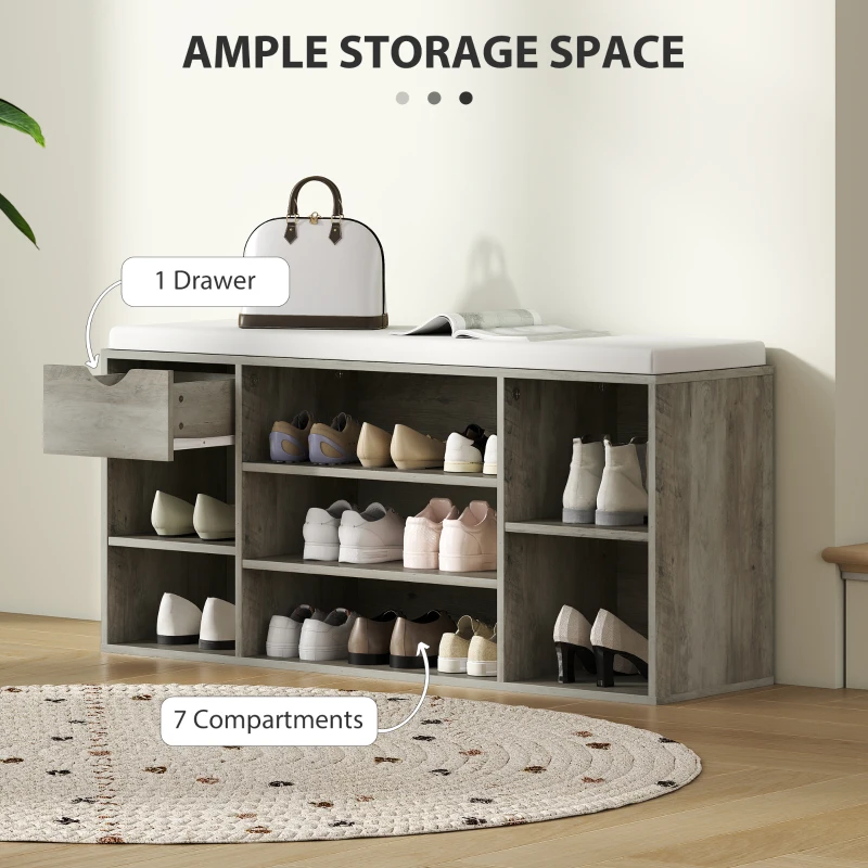 HOMCOM Shoe Storage Bench with Cushion - Grey