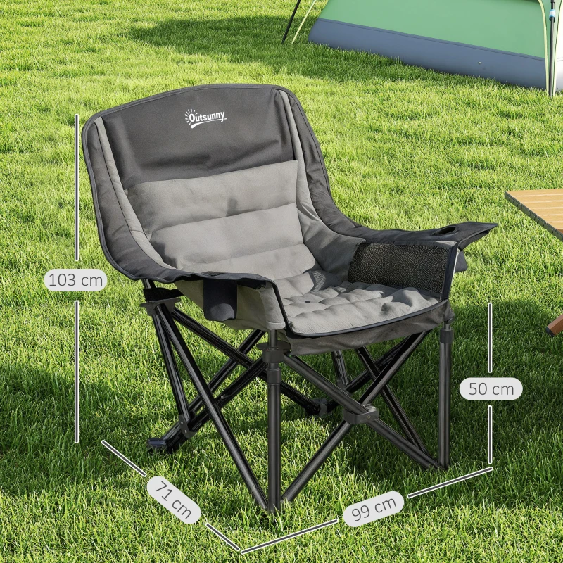 Outsunny Chaise de camping pliante et portable avec porte-gobelets, poches latérales et sac de transport, noir