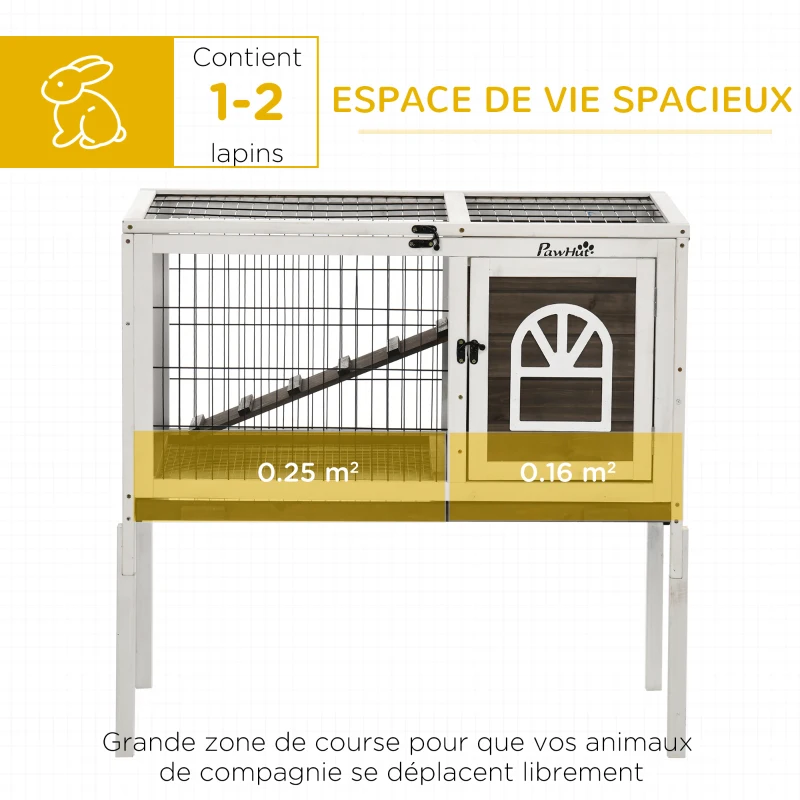 PawHut Clapier à lapins cage lapin intérieur, avec bac amovible, 2 portes verrouillables, échelle, 90 x 53 x 87 cm, café