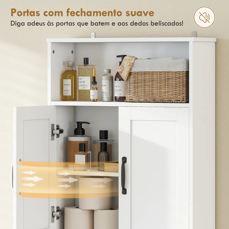 HOMCOM Armário sobre a Sanita, Móvel de Casa de Banho com 2 Portas de Fecho Suave e Prateleira Aberta, 64 x 21 x 173,5 cm, Branco