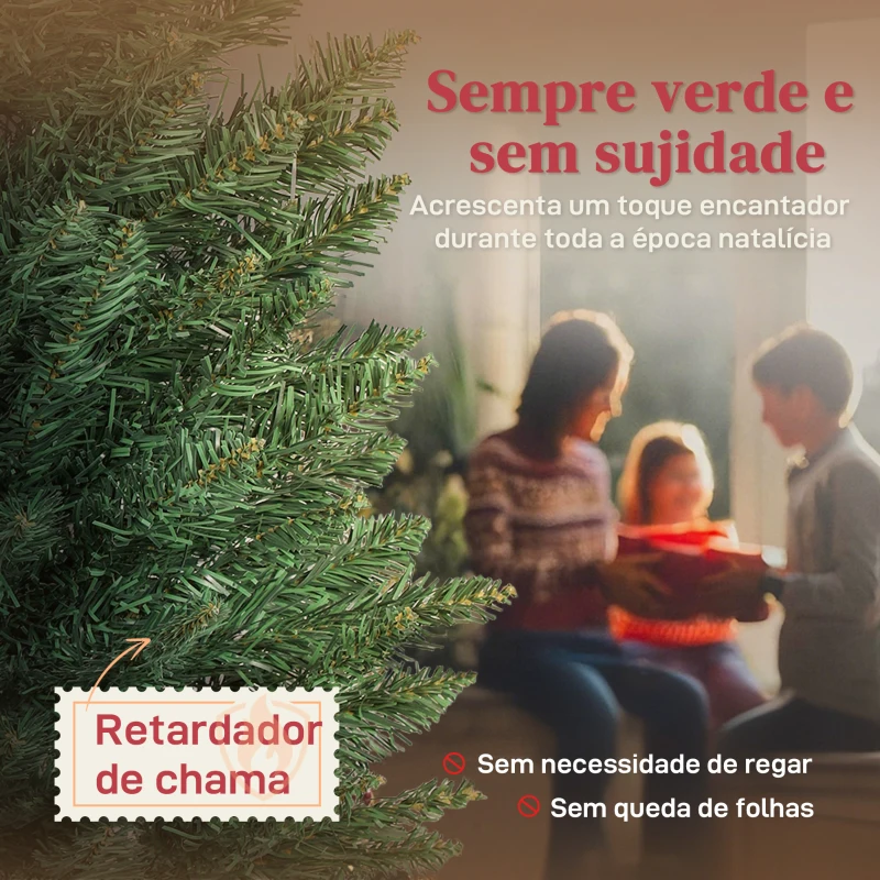 HOMCOM Árvore de Natal Slim 180 cm Árvore de Natal Artificial com 321 Ramos Suporte Metálico Decoração para Interior Verde