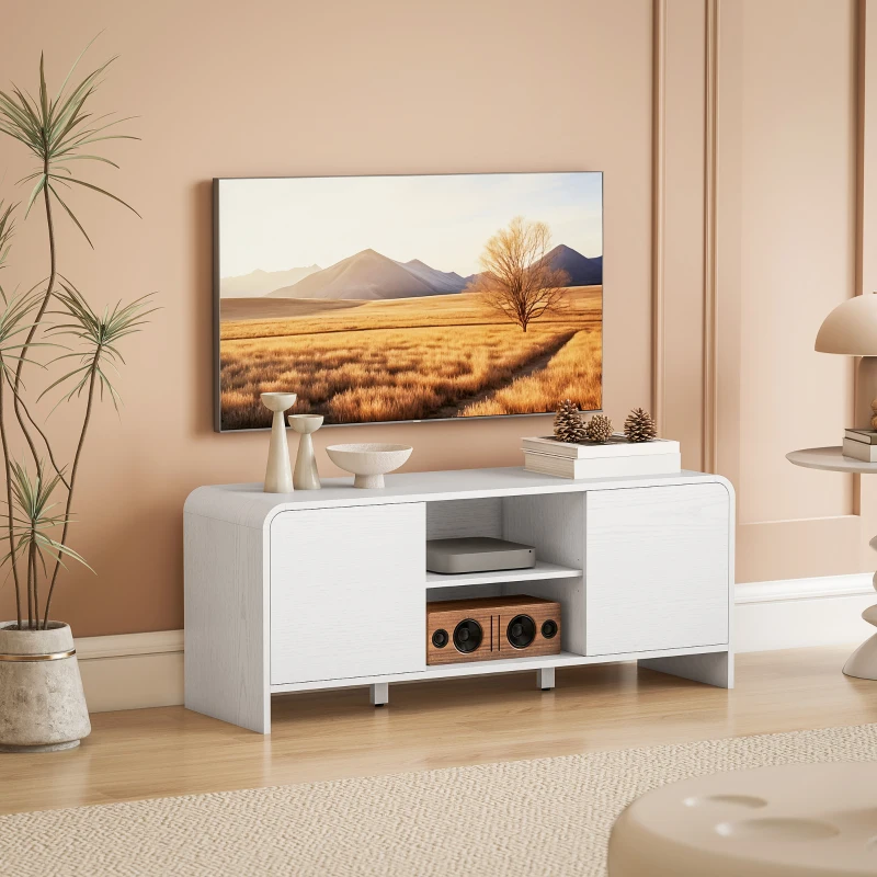 HOMCOM Meuble TV meuble télé pour téléviseur jusqu'à 55 pouces 2 portes 2 compartiments étagère réglable 110x35x45cm blanc