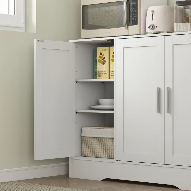 HOMCOM Alacena de Cocina con 2 Puertas de Vidrio Encimera Amplia para Microondas Estantes Ajustables 108x35x180 cm Blanco