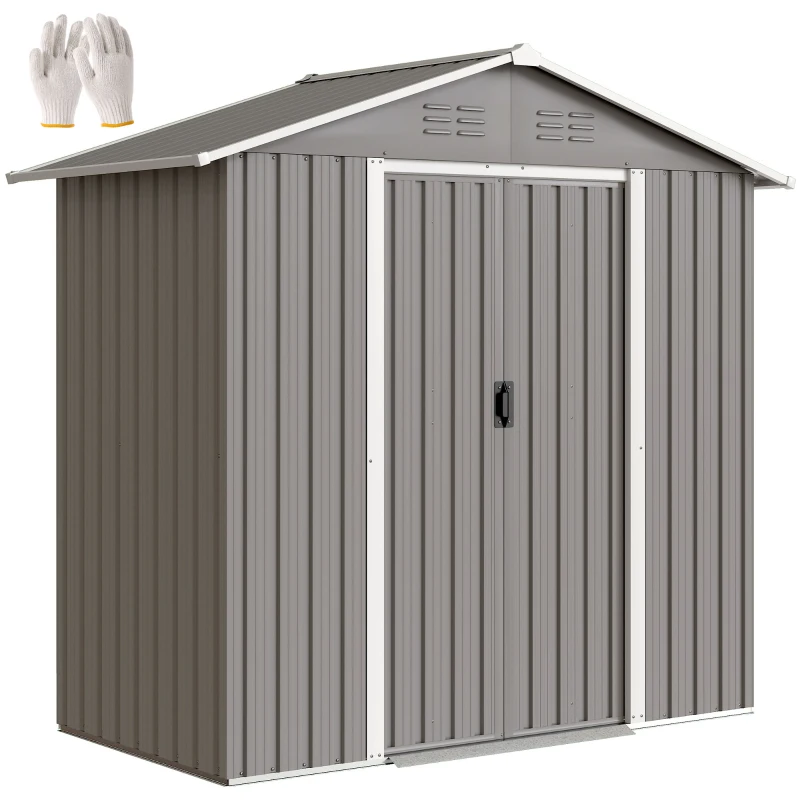 Outsunny 6.5 x 3.5ft Metal Garden Storage Shed - Light Grey